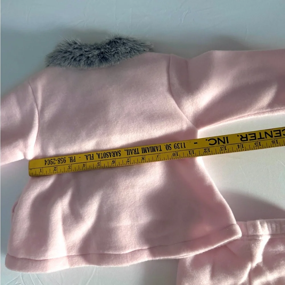 Vintage Y2K‎ Disney Baby Mickey Minnie Pink Fleece Set Faux Fur Coat Pants 12M